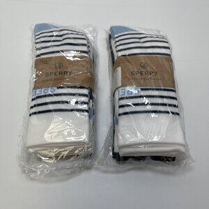 NWT Lot Sperry Women’s Boat Crew Socks 6-Pack White Blue Size 5-10 Cotton Blend